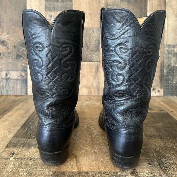 Lucchese San Antonio Vintage Ostrich Inlay Black Cowboy Boots Mens 10.5 D - Picture 8 of 12